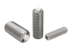 Fjädrande tryckstycken med insexkant och tryckstift av POM, rostfritt stål Fjädrande tryckstycken med insexkant och tryckstift av POM, rostfritt stål