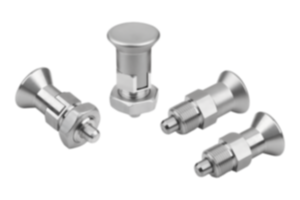 Indexing plungers, stainless steel short version with stainless steel mushroom grip Indexing plungers, stainless steel short version with stainless steel mushroom grip