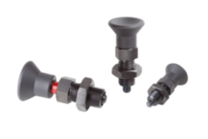 Indexing plungers, steel with plastic mushroom grip and locked mark Indexing plungers, steel with plastic mushroom grip and locked mark