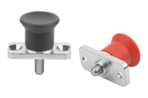 Indexing plunger mini, die-cast zinc with plastic mushroom grip and mounting flange Indexing plunger mini, die-cast zinc with plastic mushroom grip and mounting flange