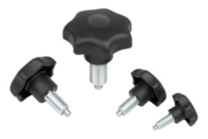 Indexing and clamping grips, steel with plastic star grip Indexing and clamping grips, steel with plastic star grip