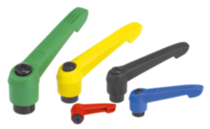 Clamping levers, plastic, with internal thread and zinc toothed ring, threaded insert black oxidised steel - inch Clamping levers, plastic, with internal thread and zinc toothed ring, threaded insert black oxidised steel - inch