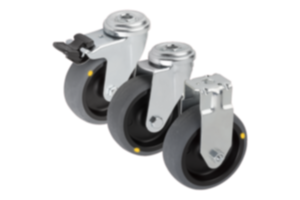 Appliance swivel and fixed castors, electrically conductive, with rubber tread, standard version Appliance swivel and fixed castors, electrically conductive, with rubber tread, standard version