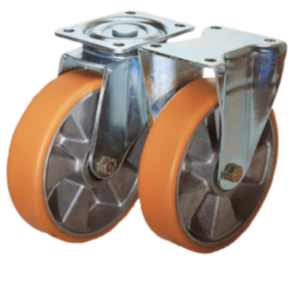 Steel plate swivel and fixed castors with Extrathane® tread, medium load version Steel plate swivel and fixed castors with Extrathane® tread, medium load version