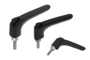 Clamping levers, plastic, ergonomic, with external thread, threaded pin stainless steel Clamping levers, plastic, ergonomic, with external thread, threaded pin stainless steel
