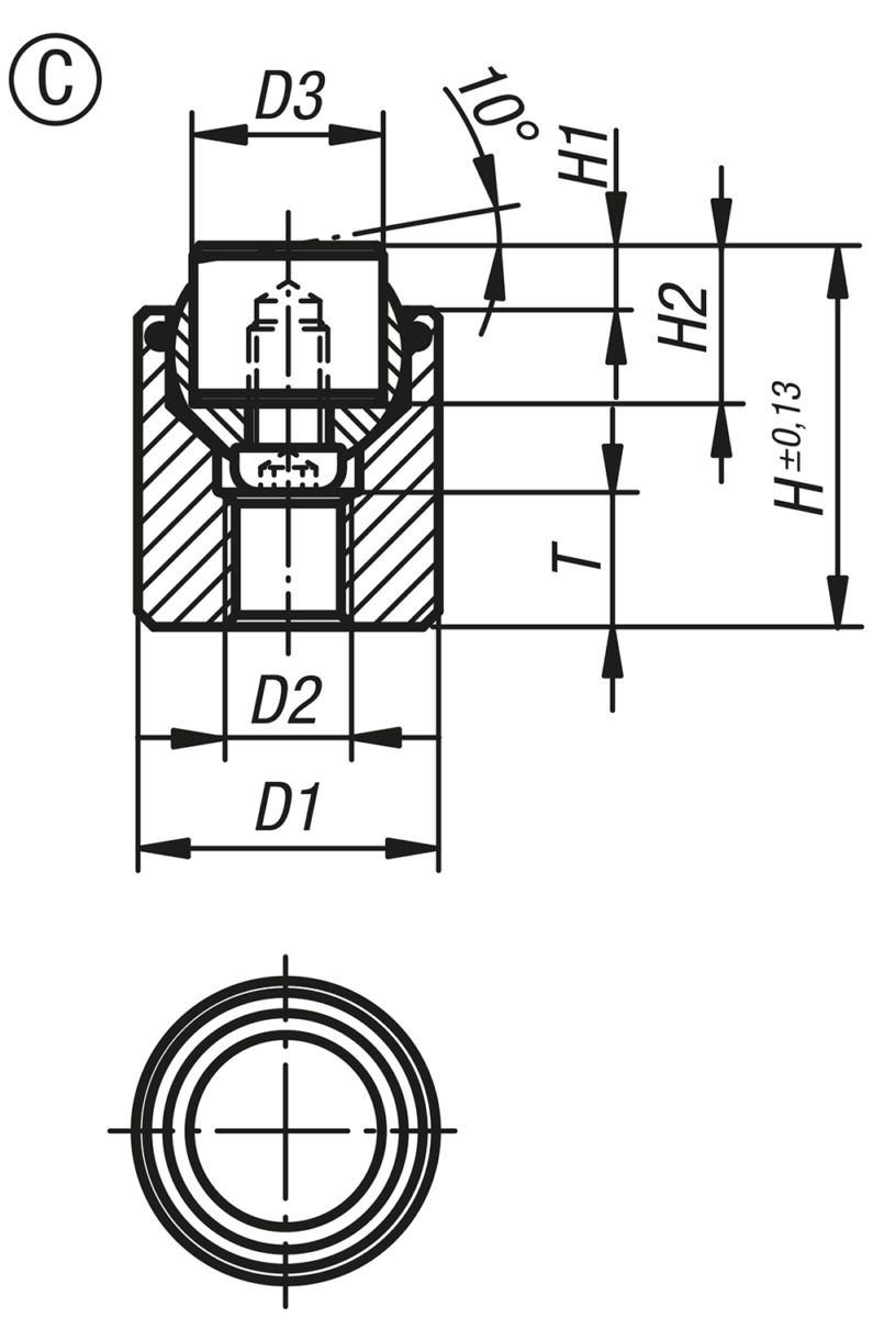 Pendelstöd med O-ring och utbytbara insatser, Form C, stålinsats avplanad, plan