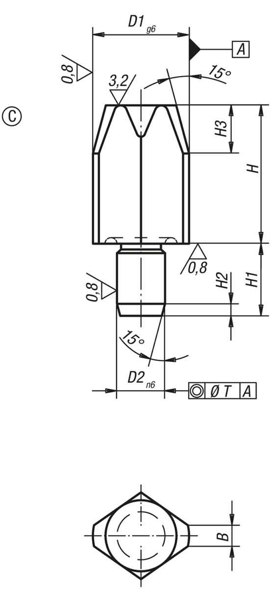 Styrbultar, avplanade, Form C