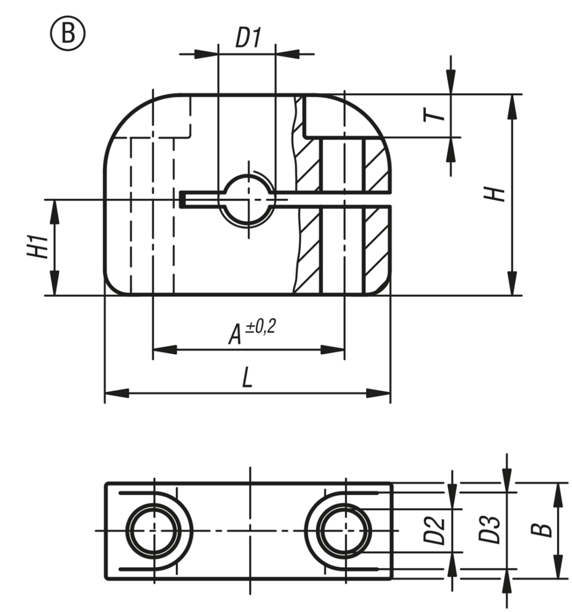 Fästdelar, aluminium, Form B