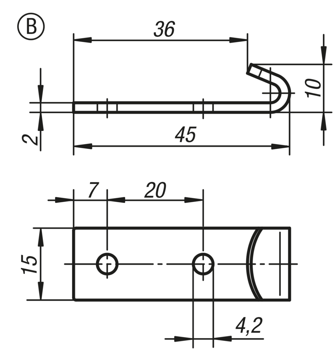 Låshake, form B