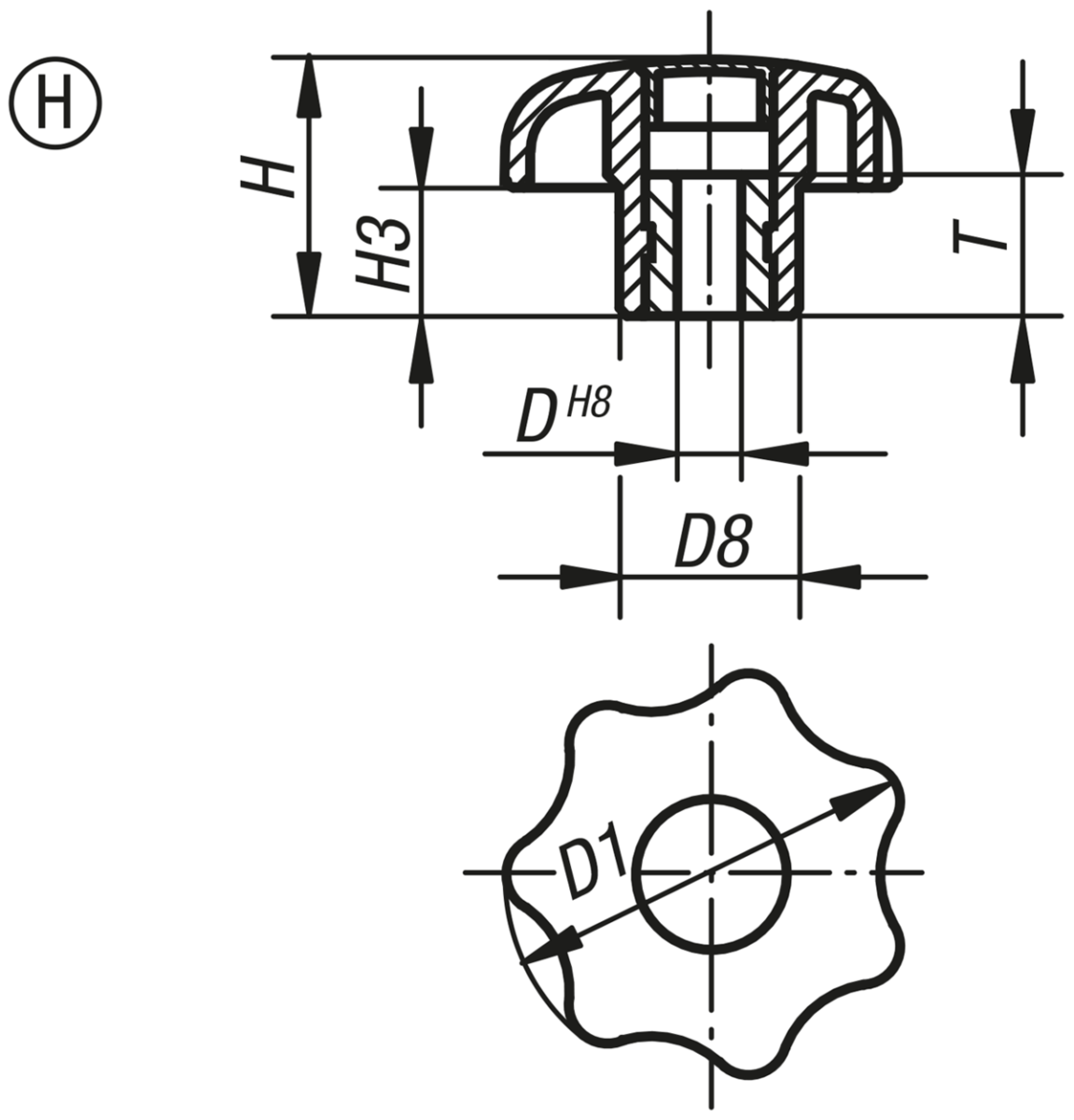 Stjärnvred liknande DIN 6336, med passhål, Form H