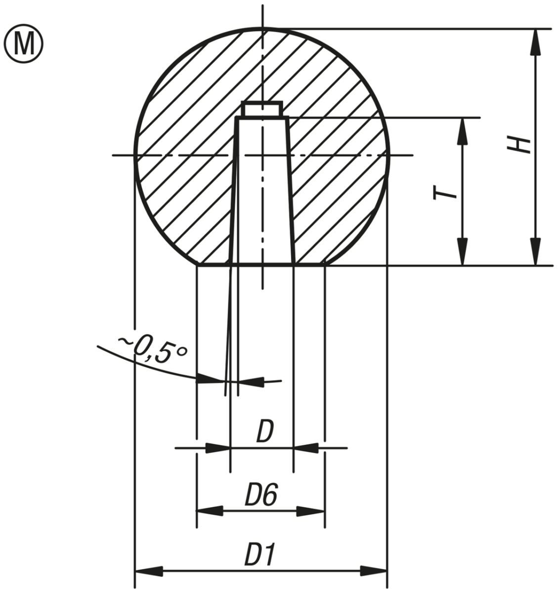 Kulknoppar släta DIN 319 utökade, Form M, med koniskt borrat hål