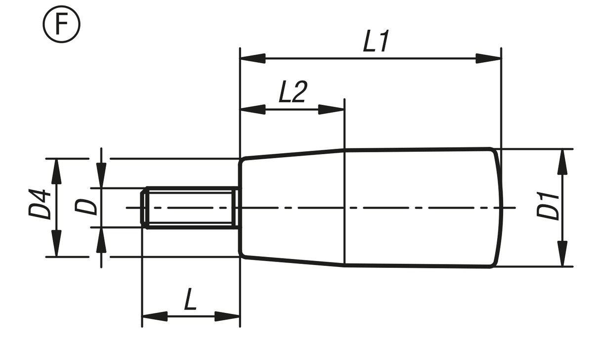Konformade handtag med yttergänga, Form F