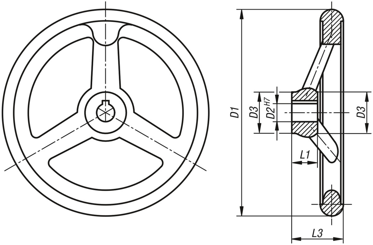 Handrattar DIN 950, av aluminium, utan roterande handtag