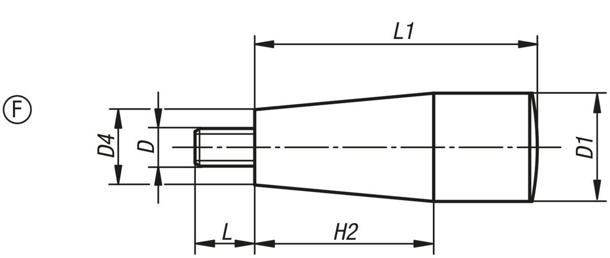 Konformade handtag med yttergänga, Form F