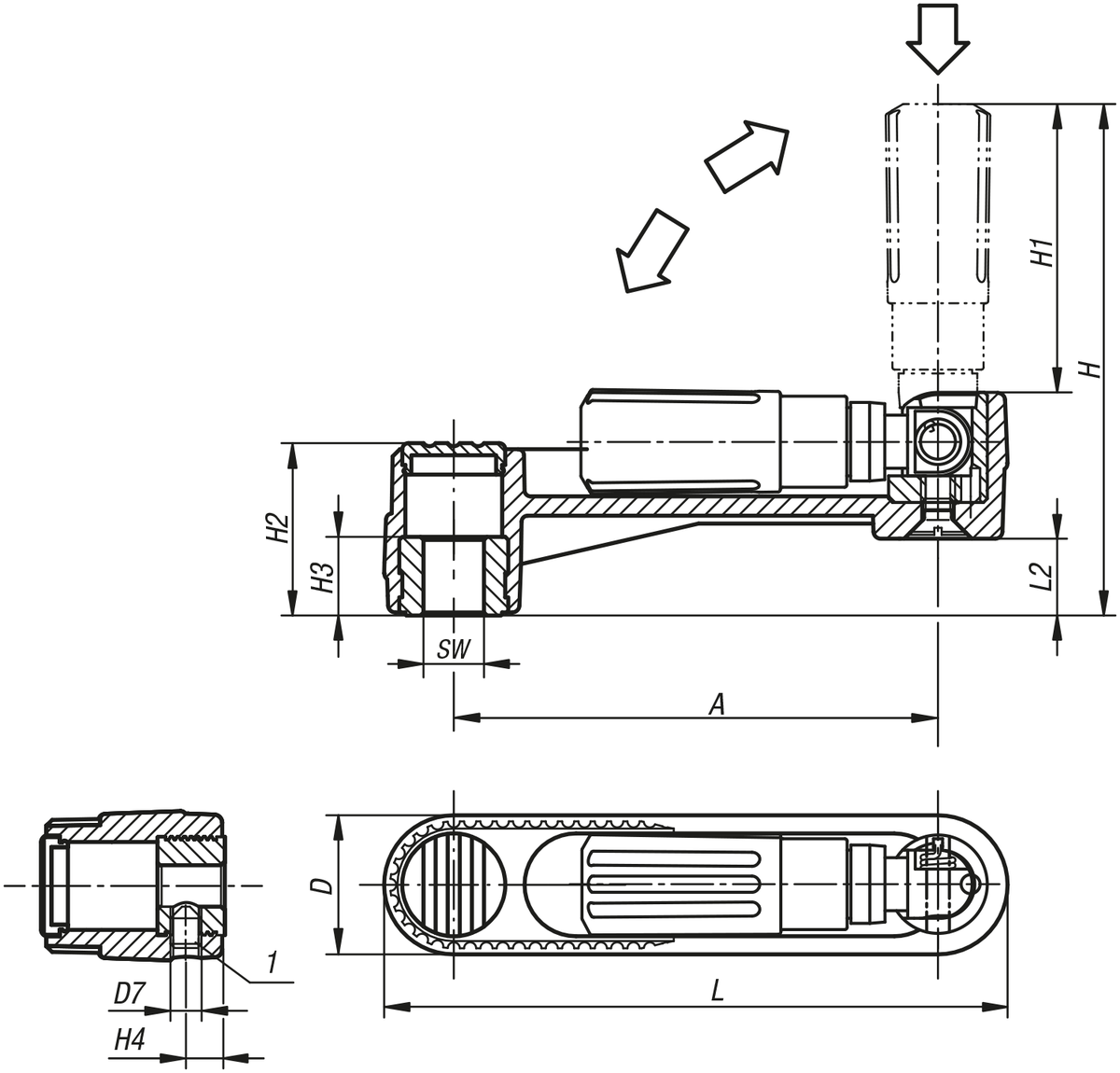 Handvevar med säkerhets-cylinderhandtag, med innerfyrkant