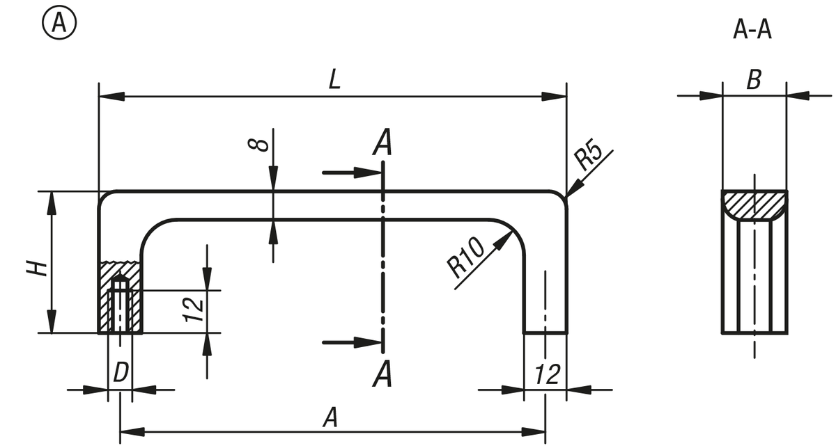 Bygelhandtag, Form A