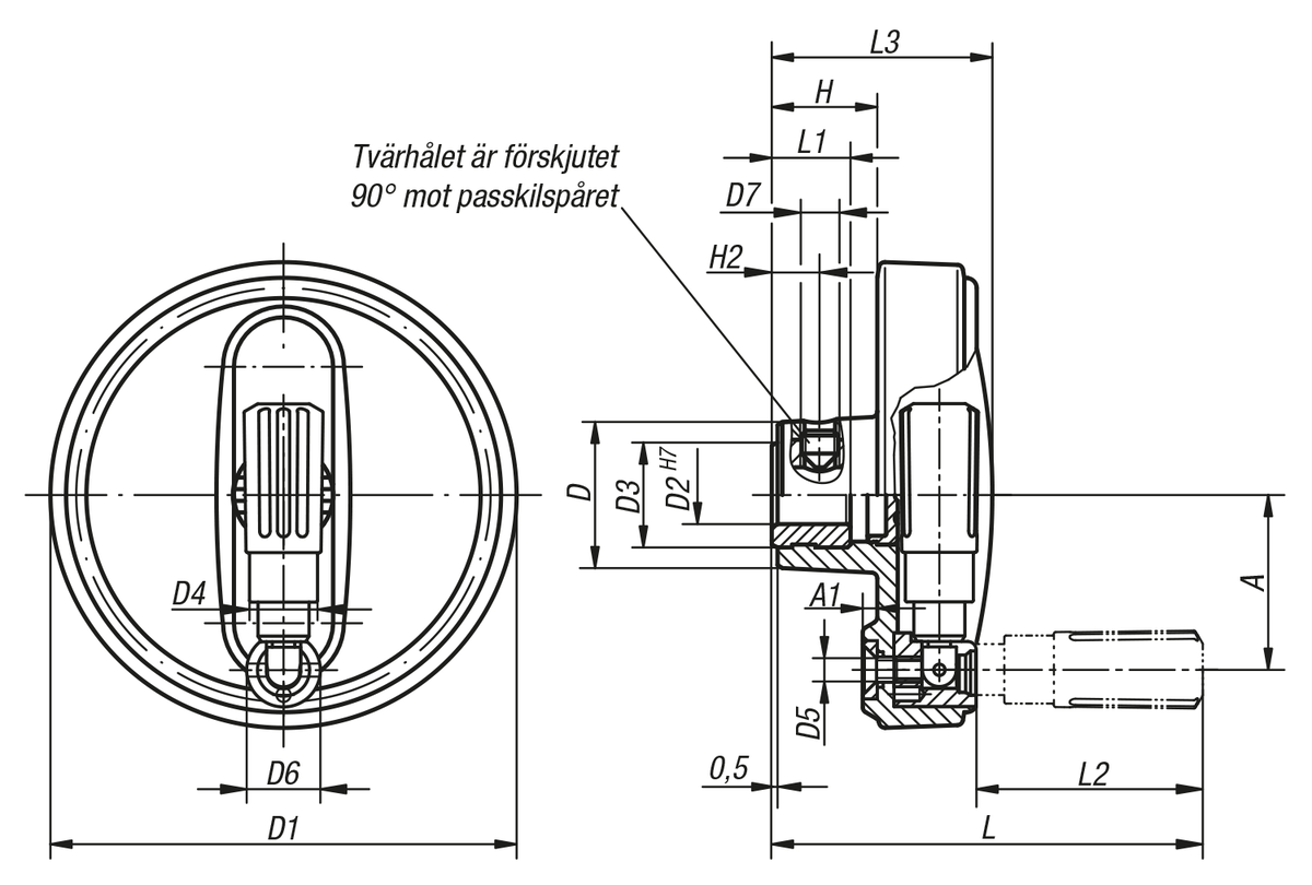 Handrattar med cylinderhandtag, fällbart