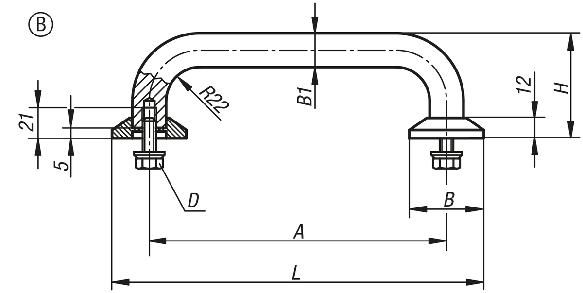 Bygelhandtag rostfritt stål, Form B