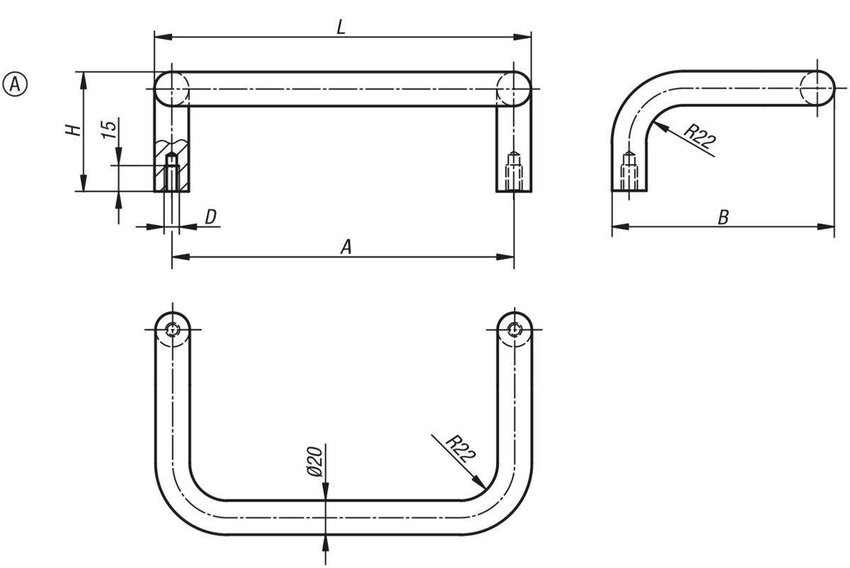 Bygelhandtag, Form A