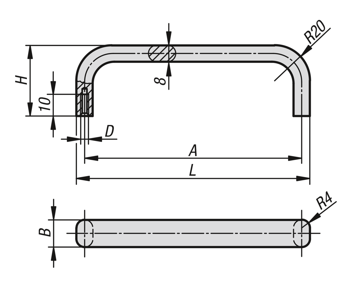 Ovala bygelhandtag i aluminium