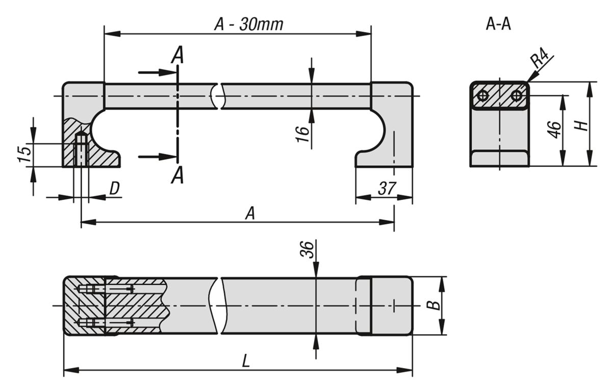 Kvadratiska bygelhandtag i aluminium