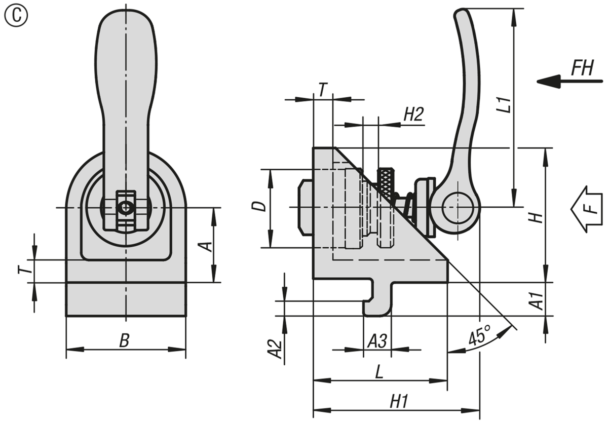 Klämvinkel Form C, med excenter-spännmodul