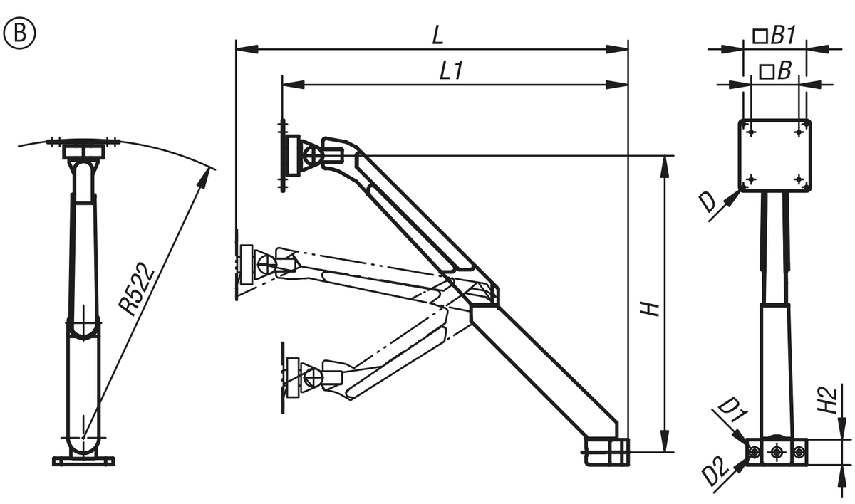 Skärmhållare aluminium, justerbar höjd
4 eller 5 axlar, Form B, 5 axlar