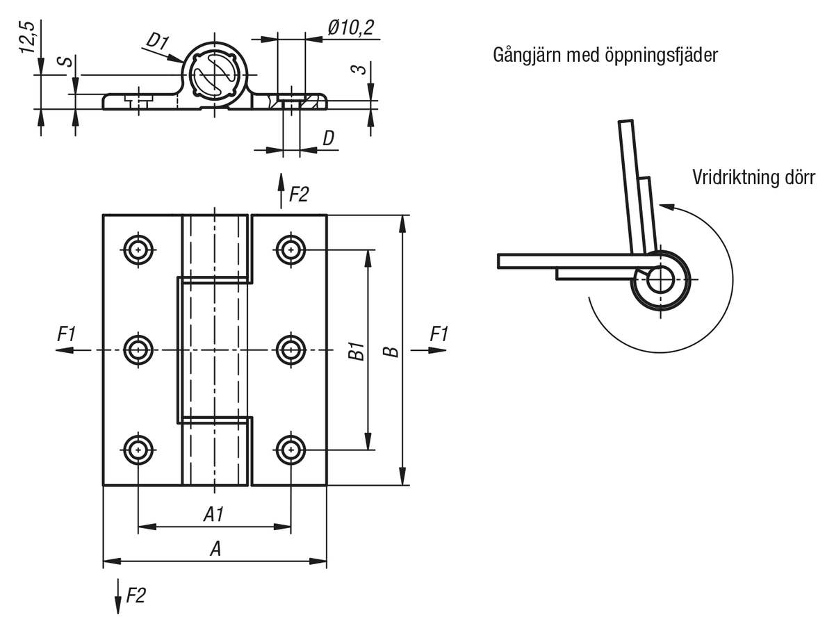 Fjädergångjärn aluminiumprofil-spännfjädergångjärn 3,8 Nm, fjäder öppning