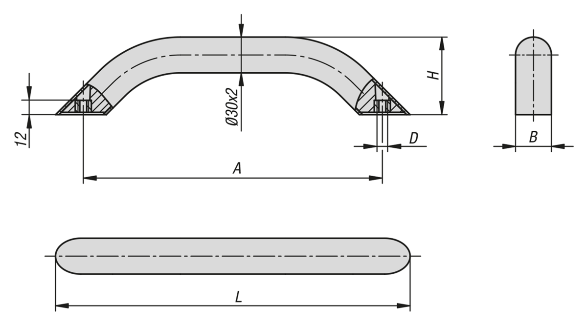 Stånghandtag, rund, aluminium