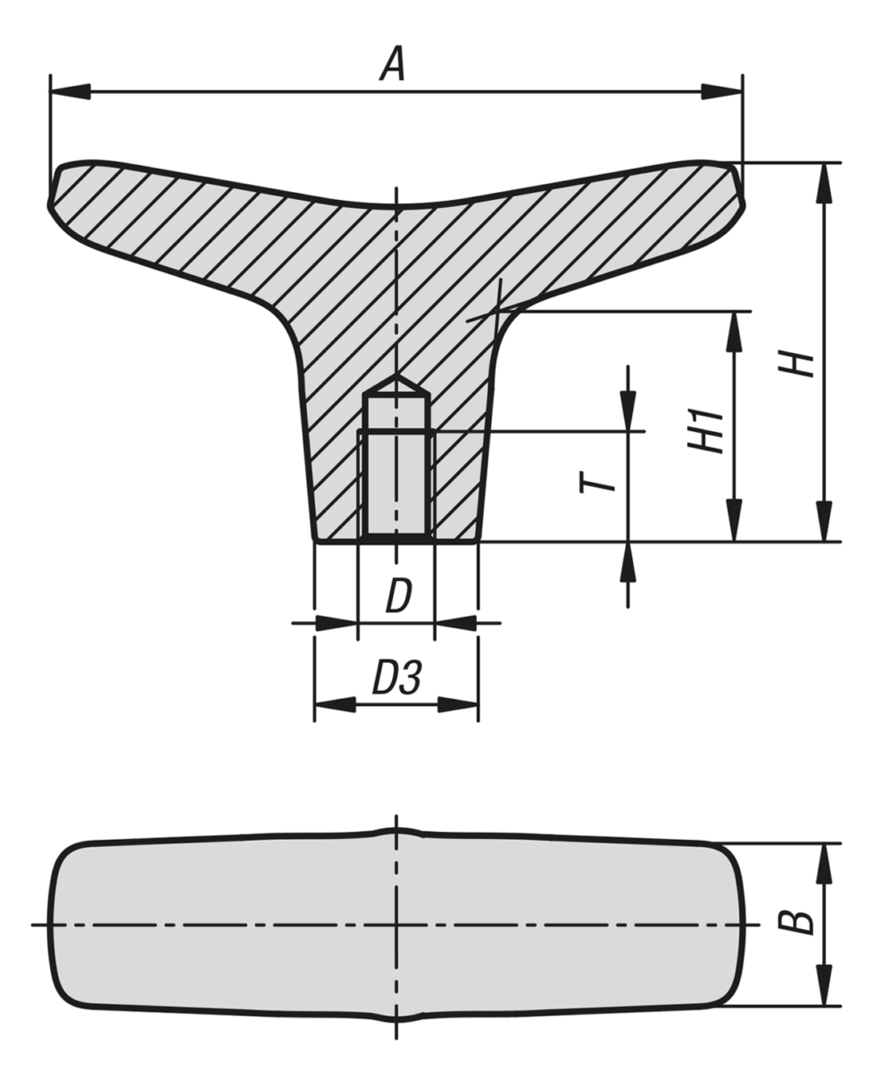 T-handtag med innergänga i rostfritt stål för Hygienic USIT® tätnings- och mellanläggsbricka Freudenberg Process Seals