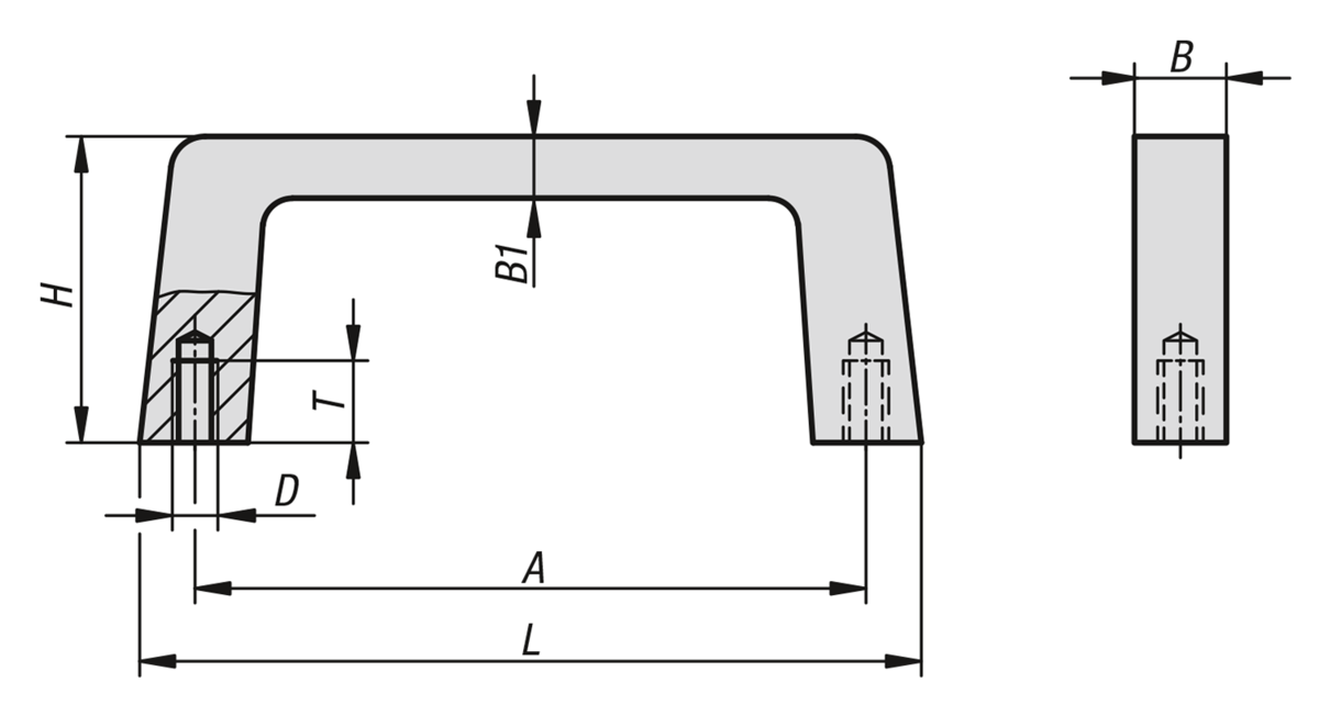 Kvadratiska bygelhandtag i aluminium